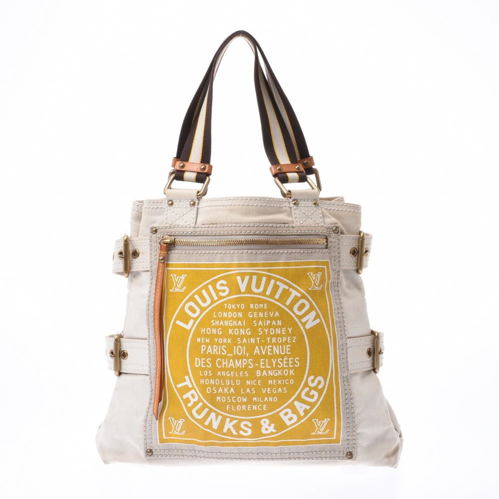 LOUIS VUITTON Globe Shopper Ivory White Yellow Canvas Leather Tote Bag